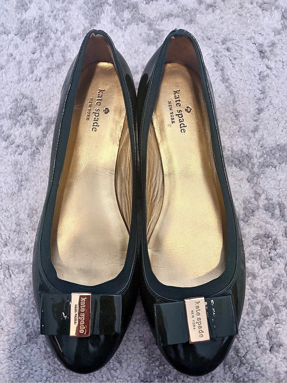 Kate Spade Patent Bow Flats in Dark Green